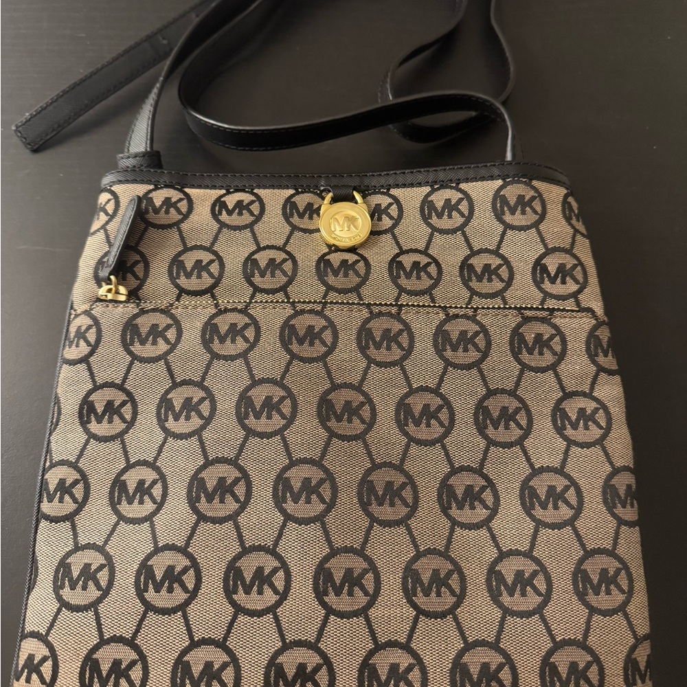 Michael Kors Tan and Black Logo Crossbody Bag